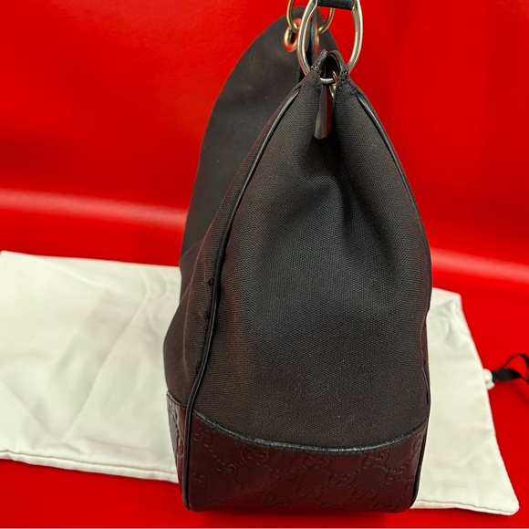 GUCCI Vintage Black Canvas & Leather Hobo Bag 100% Authentic - Picture 2 of 13
